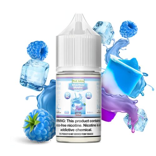 Liquido sales de nicotina, categoria Frio, marca POD JUICE, sabor Bebida Blue Razz Slushy Freeze, descripcion: Frambuesa Azul, Freeze 35mg y 55mg, presentacion: 30ML, tienda de vapeo onlie Freesmokevape.