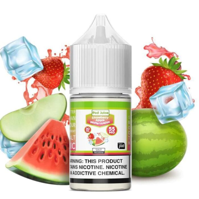 Liquido sales de nicotina, categoria Frio, marca POD JUICE, sabor Freeze Strawberry Apple Watermelon, descripcion: Fresa, Manzana Verde, Sandia, Freeze 35mg y 55mg, presentacion: 30ML, tienda de vapeo onlie Freesmokevape.