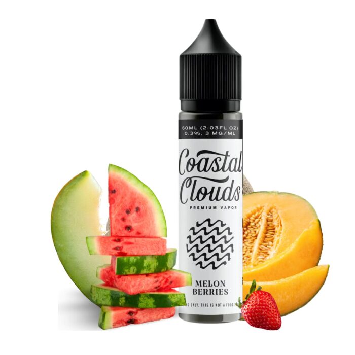 Liquido base libre, categoria Frutal, marca COASTAL CLOUDS, sabor Melon Berries, descripcion: Fresa, Sandia, Melón Verde, Melón Dulce 0mg, 3mg y 6mg, presentacion: 60ML, tienda de vapeo onlie Freesmokevape.