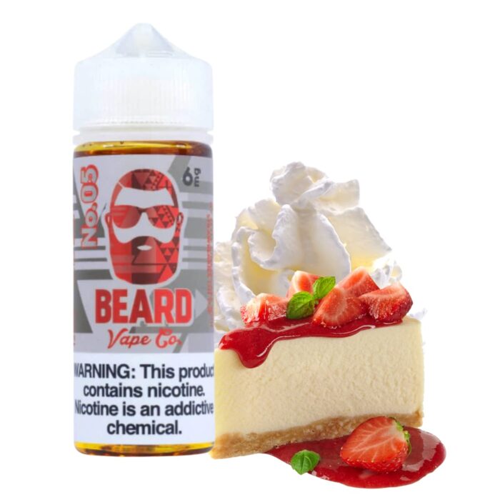 Liquido base libre, categoria Postre, marca BEARD VAPE, sabor No.05, descripcion: Cheesecake De Fresas 0mg, 3mg y 6mg, presentacion: 120ML, tienda de vapeo onlie Freesmokevape.