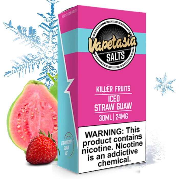 Liquido sales de nicotina, categoria Frio, marca VAPETASIA, sabor Iced Straw Guaw, descripcion: Fresa, Guayaba, Iced 24mg y 48mg, presentacion: 30ML, tienda de vapeo onlie Freesmokevape.