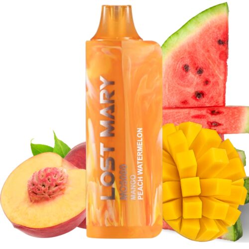 Pod desechable sales de nicotina, categoria Frutal, marca LOST MARY, sabor Mango Peach Watermelon, descripcion: Mango, Durazno, Sandía 0mg y 50mg, presentacion: 5000 Puff, tienda de vapeo onlie Freesmokevape.