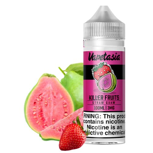 Liquido base libre, categoria Frutal, marca VAPETASIA, sabor Straw Guaw, descripcion: Fresa, Guayaba 0mg, 3mg y 6mg, presentacion: 100ML, tienda de vapeo onlie Freesmokevape.