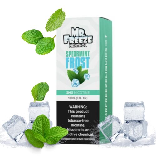 Liquido base libre, categoria Frio, marca MR. FREEZE, sabor Spearmint Frost, descripcion: Menta, Freeze 0mg, 3mg y 6mg , presentacion: 100ML, tienda de vapeo onlie Freesmokevape.