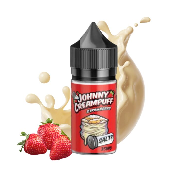 Liquido sales de nicotina, categoria Postre, marca JOHNNY CREAMPUFF, sabor Creampuff Strawberry, descripcion: Fresas, Crema 25mg y 50mg, presentacion: 30ML, tienda de vapeo onlie Freesmokevape.