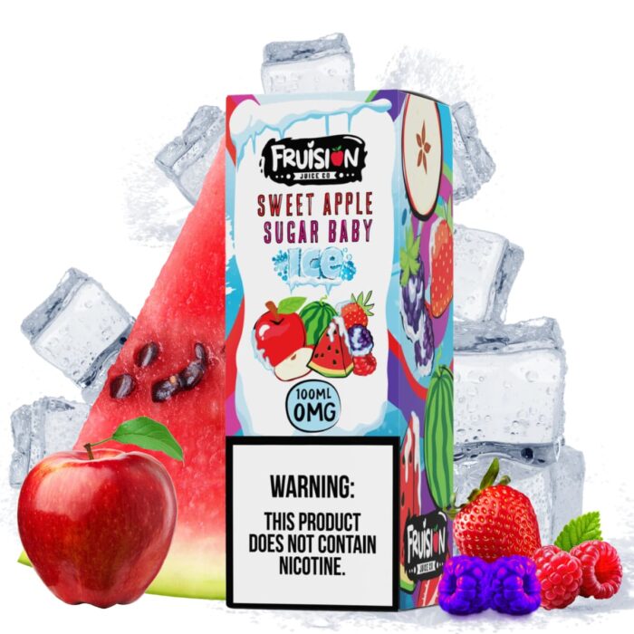 Liquido base libre, categoria Frio, marca FRUISION, sabor Sweet Apple Sugar Baby Ice, descripcion: Manzana, Sandia, Fresa, Frambuesa azul, Frambuesa Roja, Ice 0mg, 3mg y 6mg, presentacion: 100ML, tienda de vapeo onlie Freesmokevape.