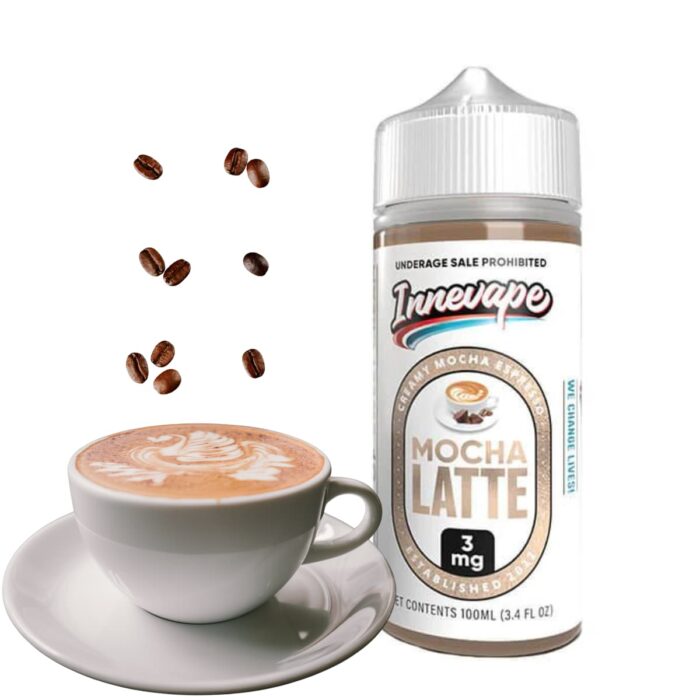 Liquido base libre, categoria Postre, marca INNEVAPE, sabor Mocha Latte , descripcion: Café, Chocolate, Leche 0mg, 3mg y 6mg , presentacion: 100ML, tienda de vapeo onlie Freesmokevape.