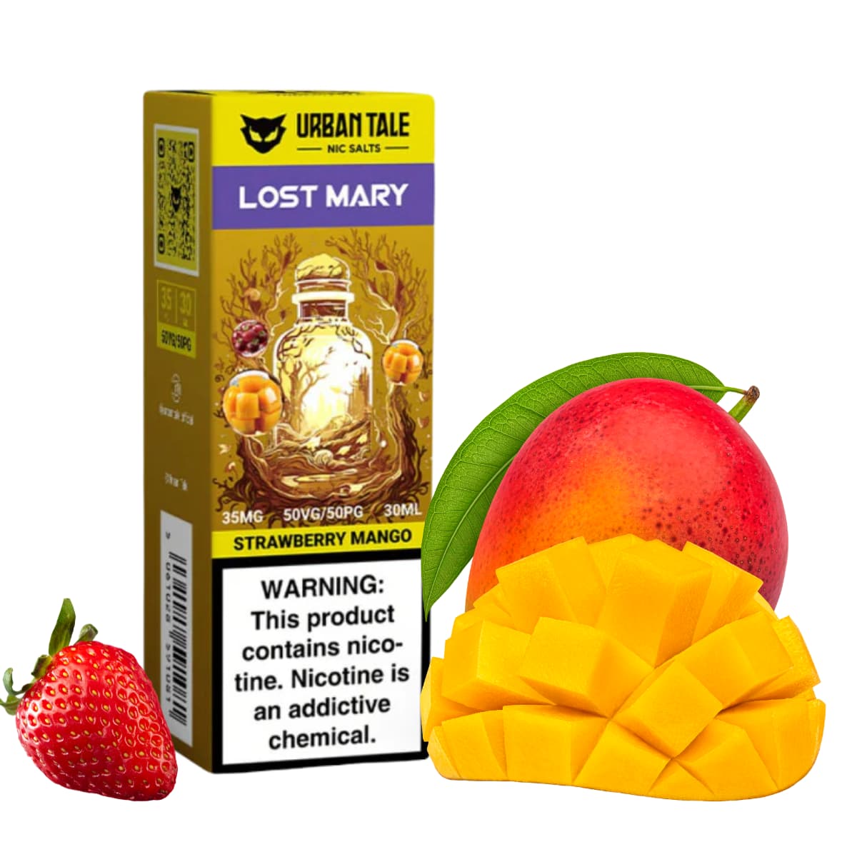 Liquido sales de nicotina, categoria Frutal, marca LOST MARY, sabor Strawberry Mango, descripcion: Fresa, Mango 25mg, 35mg y 50mg, presentacion: 30ML, tienda de vapeo onlie Freesmokevape.