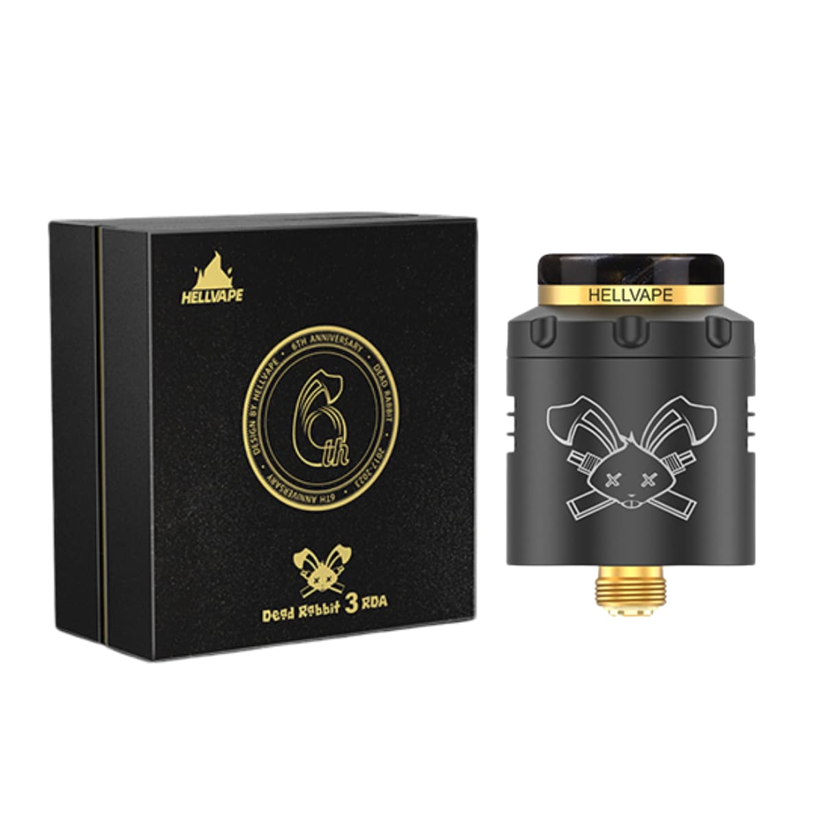 Categoria: Tanque reconstruible RDA, marca: HELLVAPE, Referencia: RDA Dead Rabbit V3 6th Anniversary Edition Black/Gold, presentacion: Unidad, tienda de vapeo onlie Freesmokevape.