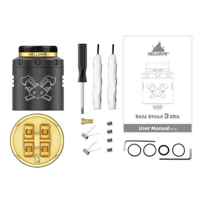 Categoria: Tanque reconstruible RDA, marca: HELLVAPE, Referencia: RDA Dead Rabbit V3 6th Anniversary Edition Black/Gold, presentacion: Unidad, tienda de vapeo onlie Freesmokevape.