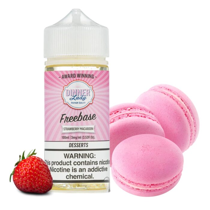 Liquido base libre, categoria Postre, marca DINNER LADY, sabor Strawberry Macaroon, descripcion: Fresa, Macarrón 0mg, 3mg y 6mg, presentacion: 100ML, tienda de vapeo onlie Freesmokevape.