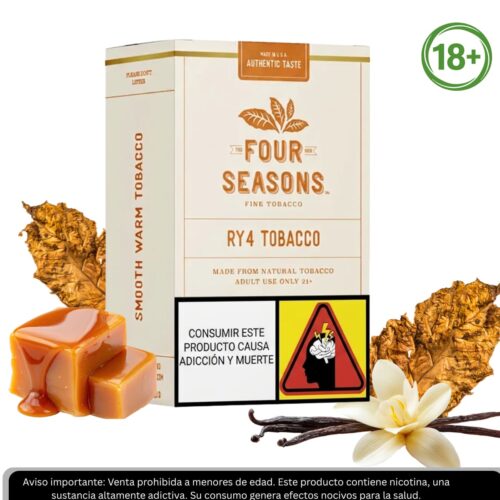Liquido sales de nicotina, categoria Tabaco, marca FOUR SESONS, sabor RY4, descripcion: Tabaco, Caramelo, Vainilla, 30mg y 50mg, presentacion: 30ML, tienda de vapeo onlie Freesmokevape.