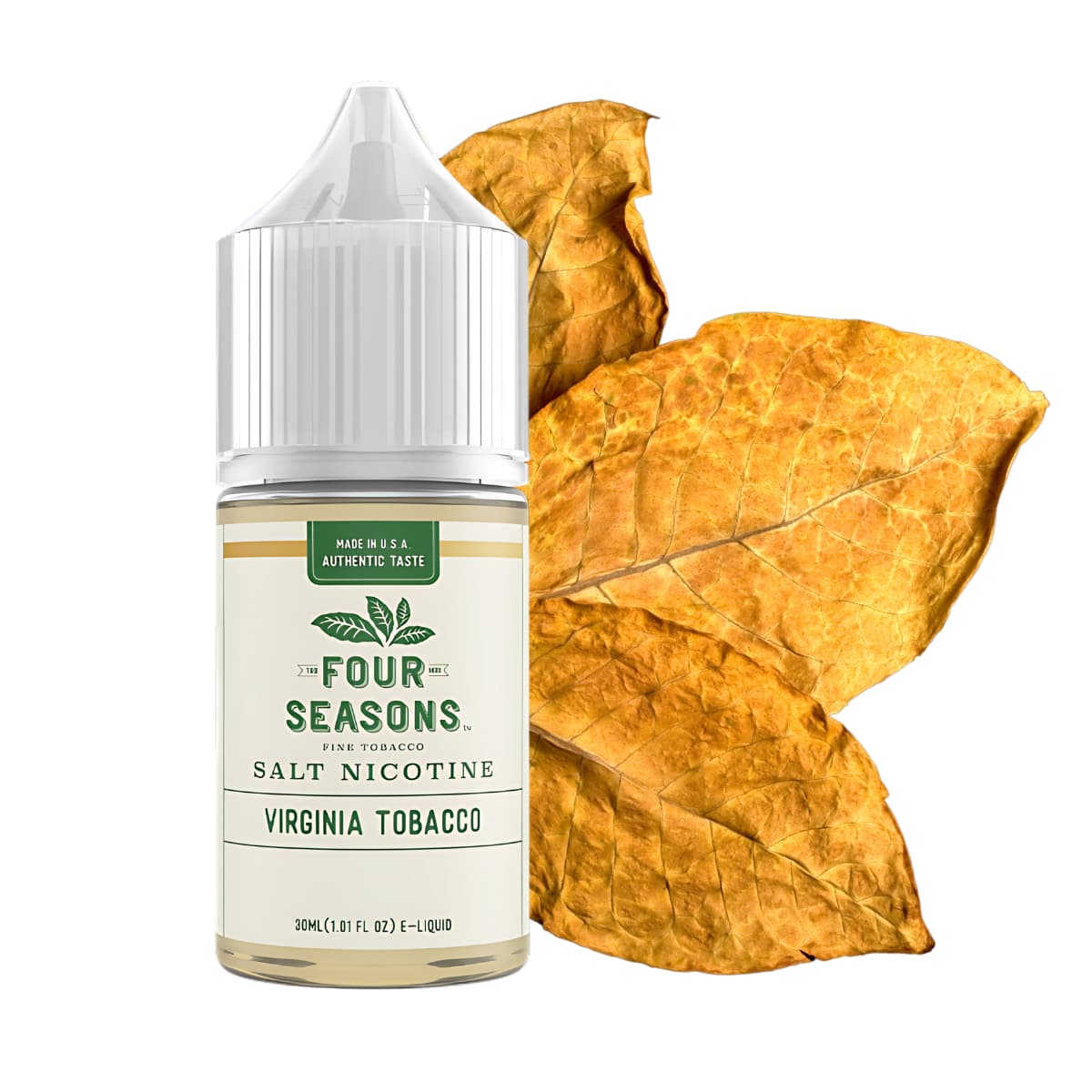 Liquido sales de nicotina, categoria Tabaco, marca FOUR SESONS, sabor Virginia Tobacco , descripcion: Tabaco, Caramelo, Vainilla, 30mg y 50mg, presentacion: 30ML, tienda de vapeo onlie Freesmokevape.