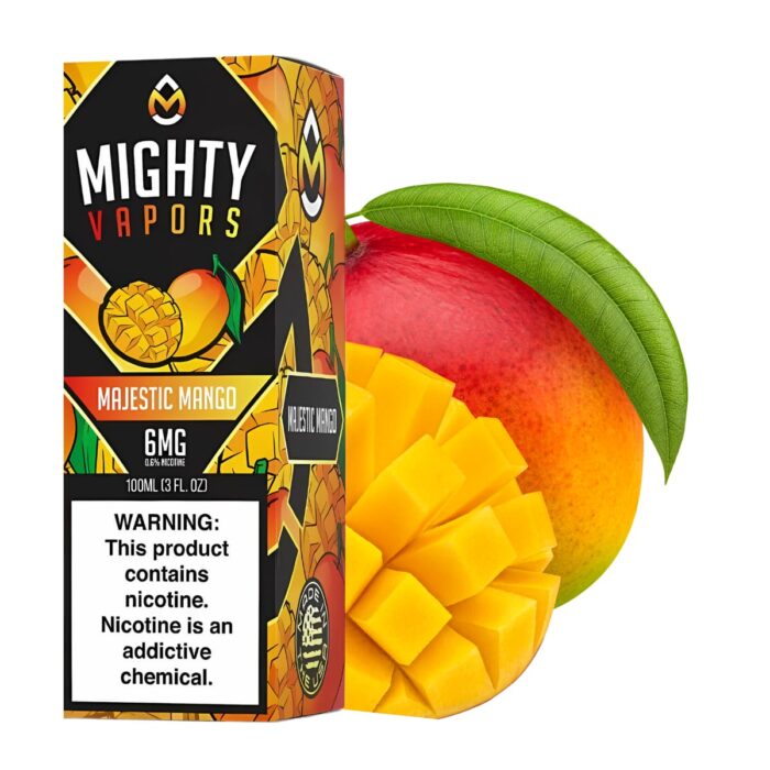 Liquido sales de nicotina, categoria Frutal, marca MIGHTY VAPORS, sabor Frozen Majestic Mango , descripcion: Mango 0mg, 3mg y 6mg, presentacion: 100ML, tienda de vapeo onlie Freesmokevape.