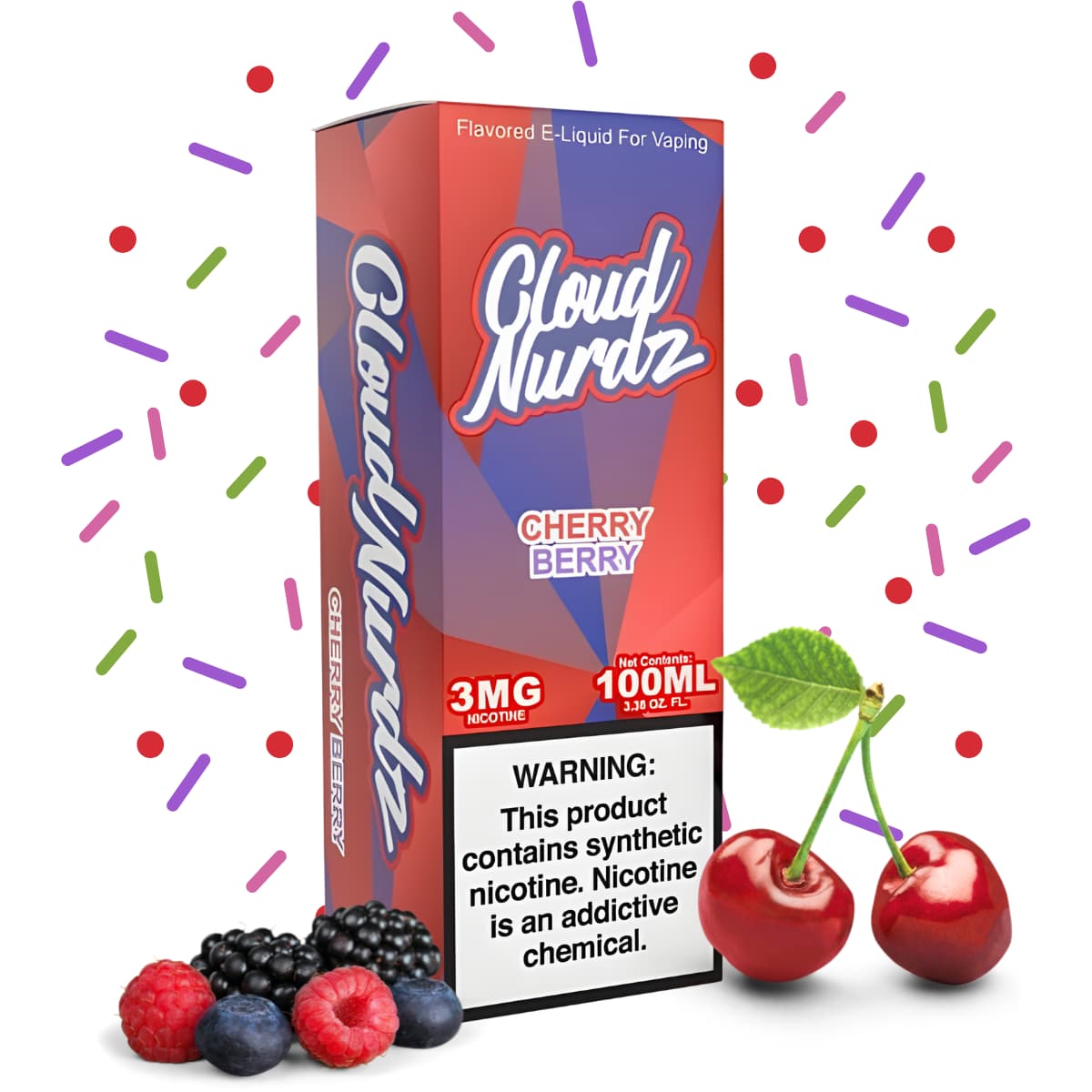 EF-Cloud-Nurdz-Cherry-Berry-Free-Smoke-Vape Liquido base libre, categoria Frutal, marca CLOUD NURDZ, sabor Cherry Berry, descripcion: Cereza, Fresa, Frambuesa, Arándanos 0mg, 3mg y 6mg, presentacion: 100ML, tienda de vapeo onlie Freesmokevape.