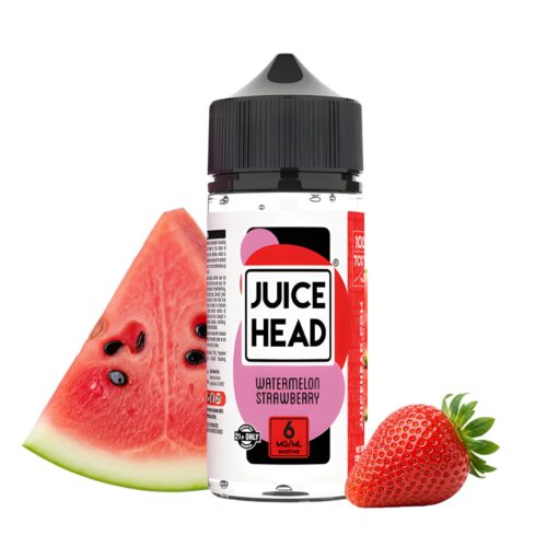 Liquido base libre, categoria Frutal, marca JUICE HEAD, sabor Watermelon Strawberry , descripcion: Sandía, Fresa 0mg, 3mg y 6mg, presentacion: 100ML, tienda de vapeo onlie Freesmokevape.