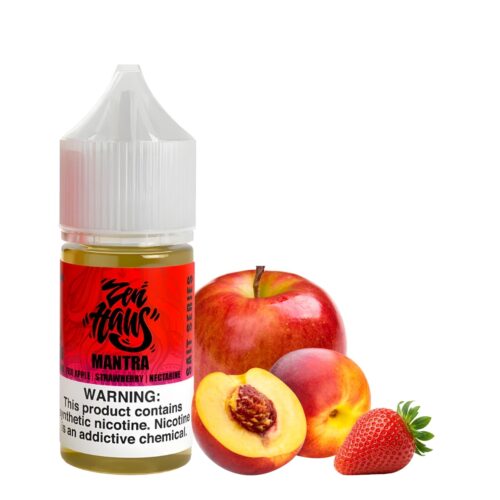 Liquido sales de nicotina, categoria Frutal, marca ZEN HAUS, sabor Mantra , descripcion: Manzana Fuji, Fresa, Nectarina 30mg y 50mg, presentacion: 30ML, tienda de vapeo onlie Freesmokevape.