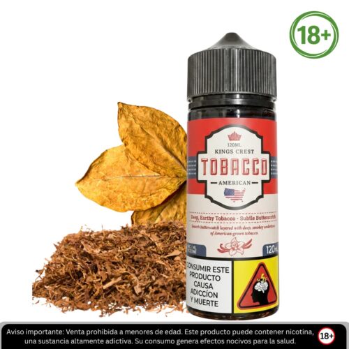 Liquido base libre, categoria Tabaco, marca KINGS CREST, sabor King's Crest American Tobacco, descripcion: Tabaco Americano 0mg, 3mg y 6mg , presentacion: 120ML, tienda de vapeo onlie Freesmokevape.