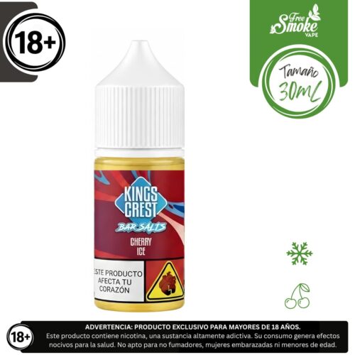 Liquido sales de nicotina, categoria Frio, marca KINGS CREST, sabor King's Crest Cherry Ice, descripcion: Cerezas, Ice 30mg y 50mg, presentacion: 30ML, tienda de vapeo onlie Freesmokevape.