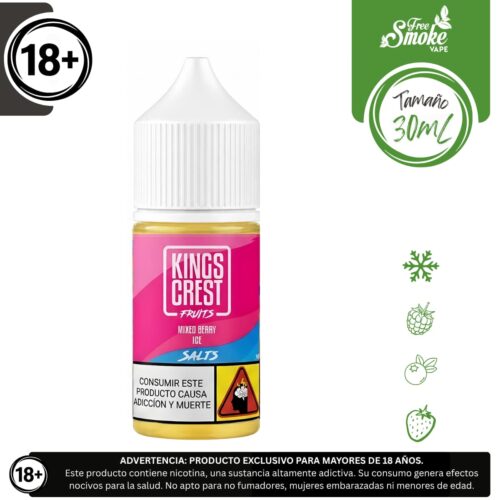 Liquido sales de nicotina, categoria Frio, marca KINGS CREST, sabor King's Crest Mixed Berry Ice, descripcion: Fresa, Arándano, Frambuesa, Ice 30mg y 50mg, presentacion: 30ML, tienda de vapeo onlie Freesmokevape.