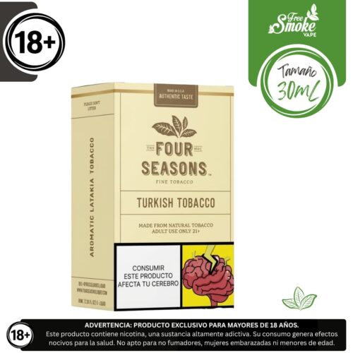Liquido sales de nicotina, categoria Tabaco, marca FOUR SEASON, sabor Four Seasons Turkish Tobacco, descripcion: Tabaco Turco 30mg y 50mg, presentacion: 30ML, tienda de vapeo onlie Freesmokevape.