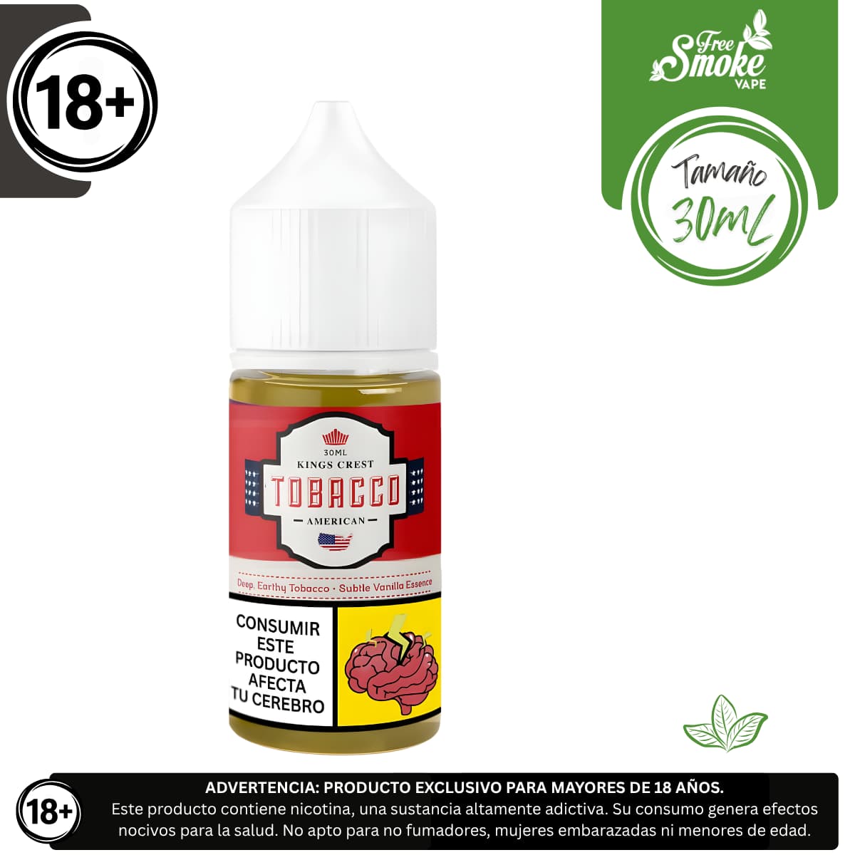 ST-King-Crest-American-FreeSmokeVape Liquido sales de nicotina, categoria Tabaco, marca KINGS CREST, sabor King's Crest American Tobacco, descripcion: Tabaco Americano 30mg y 50mg, presentacion: 30ML, tienda de vapeo onlie Freesmokevape.