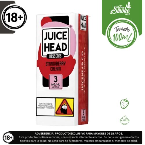 Liquido base libre, categoria Frutal, marca JUICE HEAD, sabor Juice Head Strawberry Cream, descripcion: Fresa, Crema 0mg, 3mg y 6mg , presentacion: 100ML, tienda de vapeo onlie Freesmokevape.